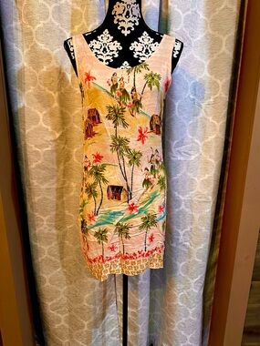 Vintage Weekend Traffic Tropical Palm Print Floral  Sundress size S